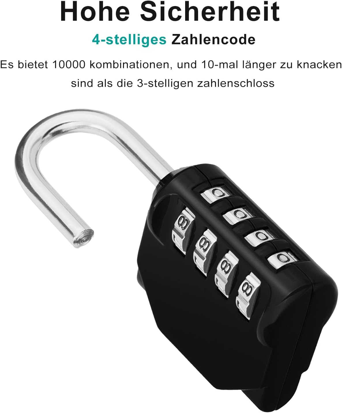 ZHEGE Vorhängeschloss Zahlenschloss Spind Fitnessstudio, 4 Stellig Zahlencode Schloss, Vorhängeschloß, Kombinationsschloss, Nummernschloss Wetterfest für Kellertür, Gartenzäunen (Schwarz)