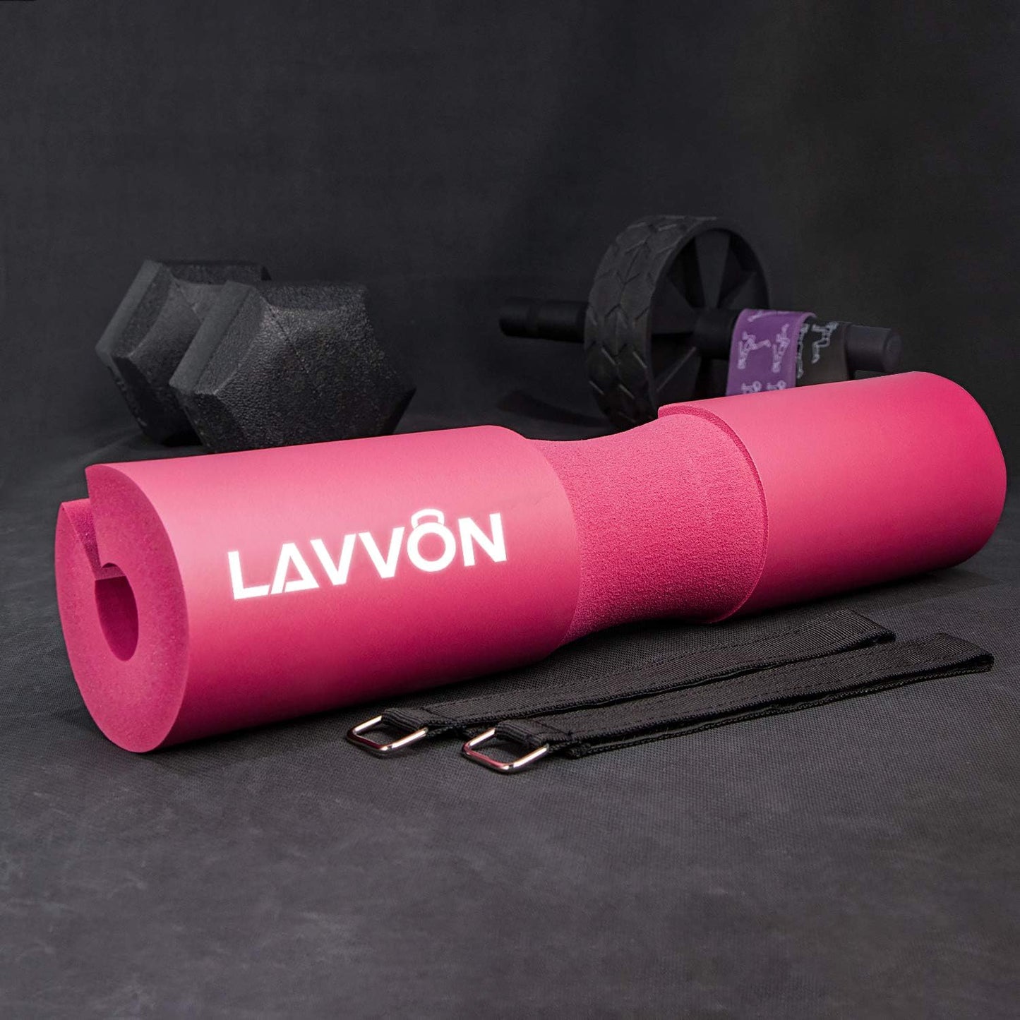 Langhantel Polster Set - Hip Thrust Pad Polster für Langhantelstange - Hantel Nackenpolster, Polsterung für Squats, Booty Training, Gym Fitness - mit Knöchelriemen, Zughilfen für Krafttraining