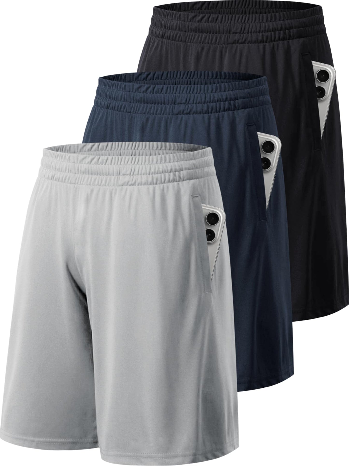 miijoory 3/5er Pack Sporthose Herren Kurz Hosen Sport Shorts mit Taschen Schnell Trocknend Trainingshose Laufhose für Gym Basketball Fitness