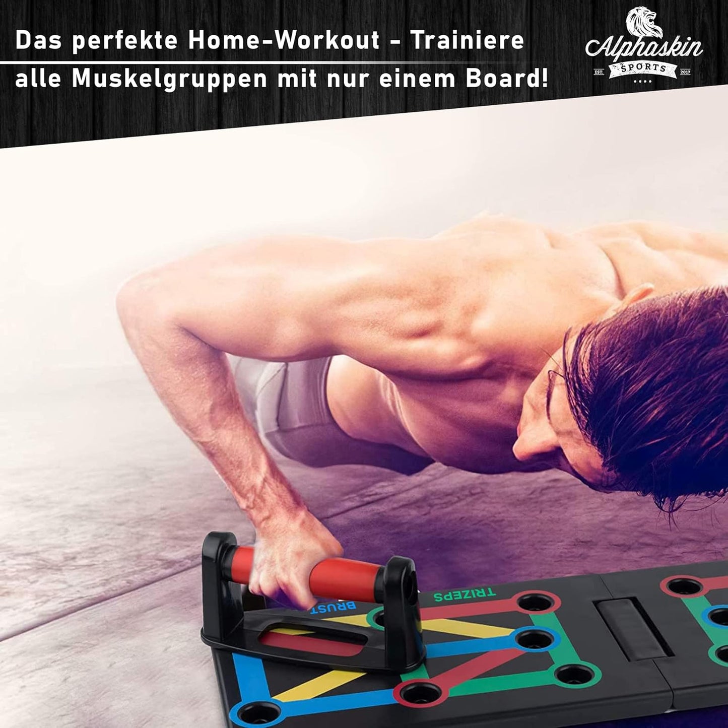 ALPHASKIN Premium Liegestützbrett Set I Verbessertes Konzept 2023 I Liegestützgriffe Homeworkout I 9 in 1 Push Up Bar I Homegym I Fitnessgeräte für Zuhause