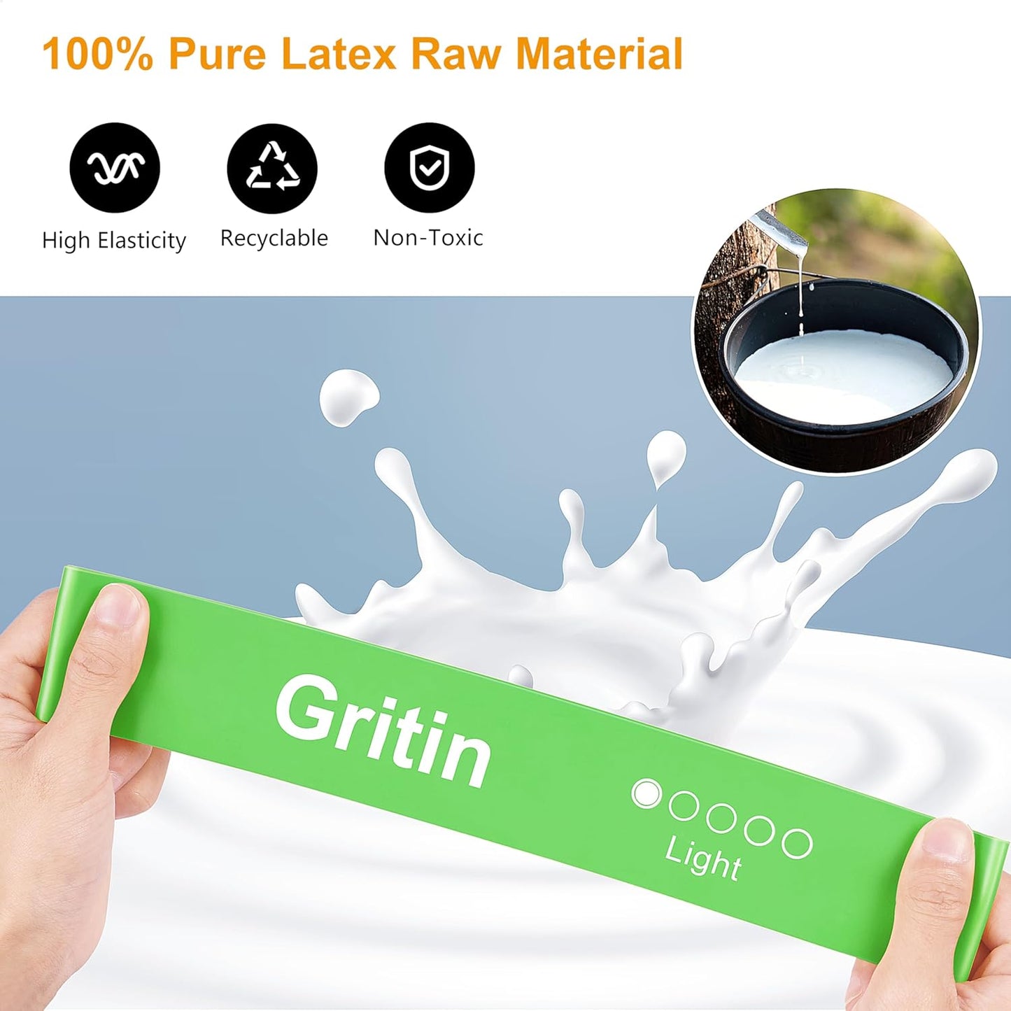 Gritin Fitnessbänder Widerstandsbänder mit 5 Stufen, Latex Fitnessband Resistance mit Deutscher Übungsanleitung & Tragebeutel, Gymnastikband für Muskelaufbau, Yoga - 5er Set