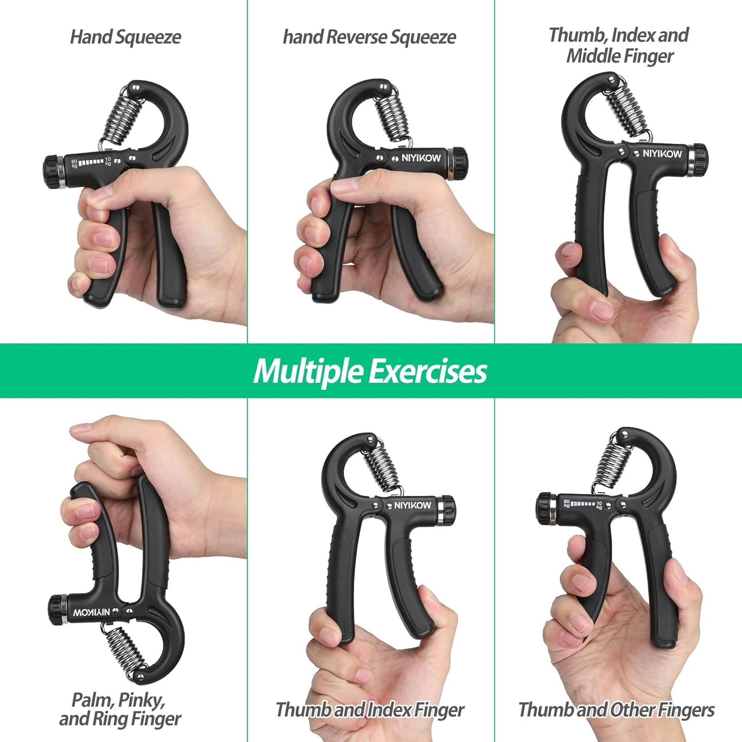 NIYIKOW 2er Set Handtrainer Unterarmtrainer, Einstellbarer Widerstand 10-60kg, Grip Griffkraft Trainer, Fingertrainer, Hand Unterarm Trainingsgerät, Für Sportler und Wiederherstellung der Hand