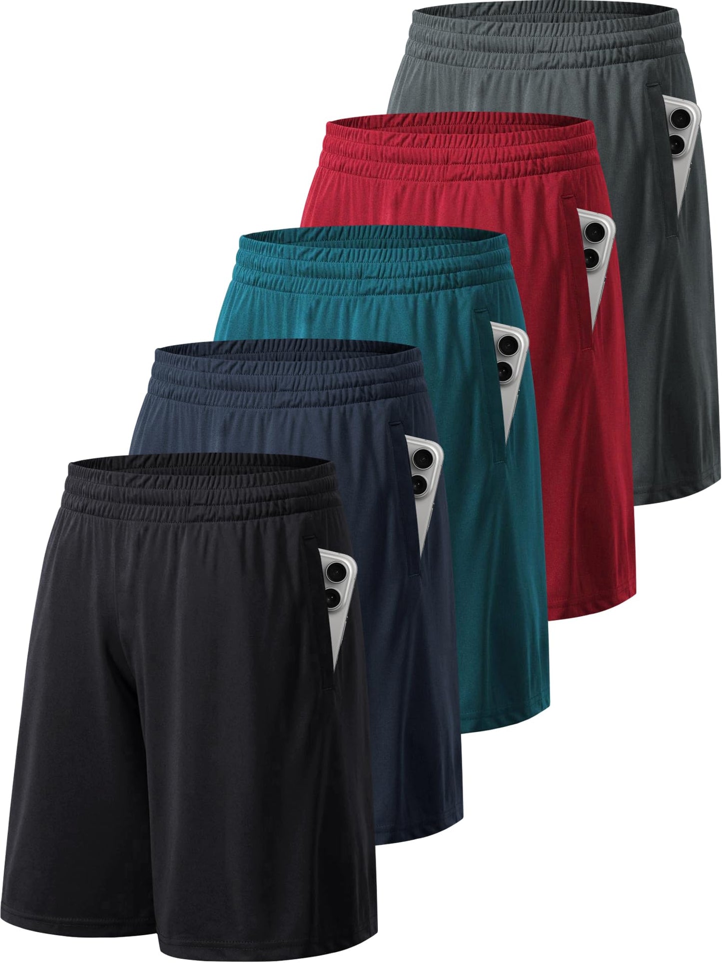 miijoory 3/5er Pack Sporthose Herren Kurz Hosen Sport Shorts mit Taschen Schnell Trocknend Trainingshose Laufhose für Gym Basketball Fitness