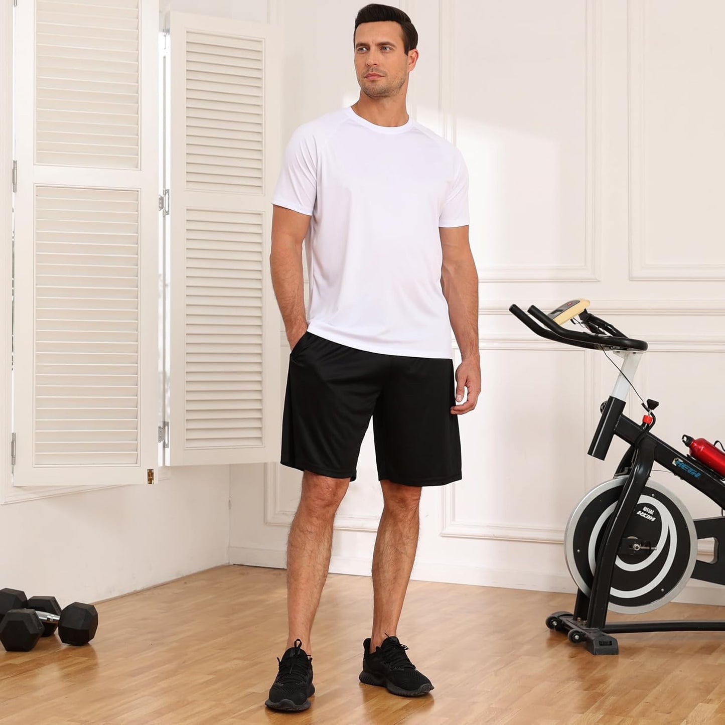 miijoory 3/5er Pack Sporthose Herren Kurz Hosen Sport Shorts mit Taschen Schnell Trocknend Trainingshose Laufhose für Gym Basketball Fitness