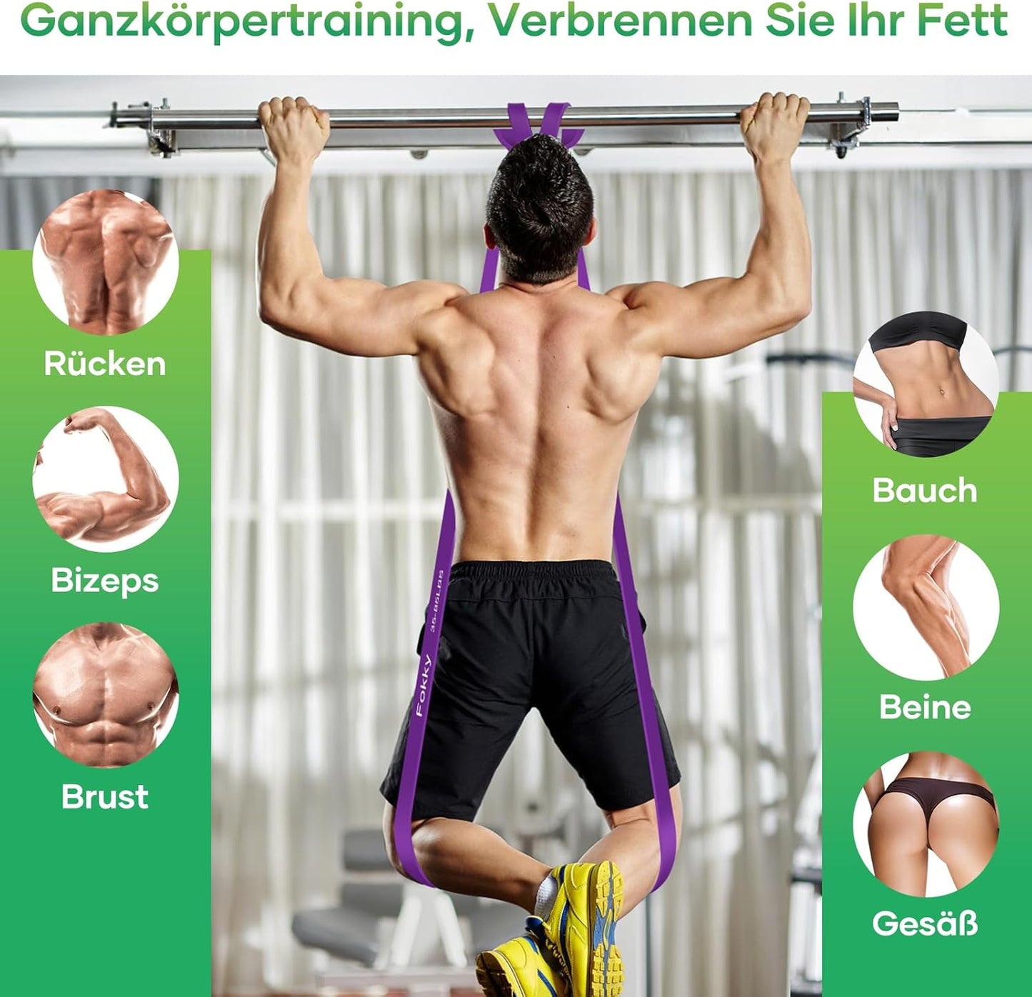 Fokky Fitnessbänder Widerstandsbänder mit 5 Stufen, Resistance Bands mit Türanker, 2*Griffen, Übungsanleitung&Tragebeutel, Gymnastikband Klimmzugband Fitnessband für Muskelaufbau,Yoga,Pilates 5er Set