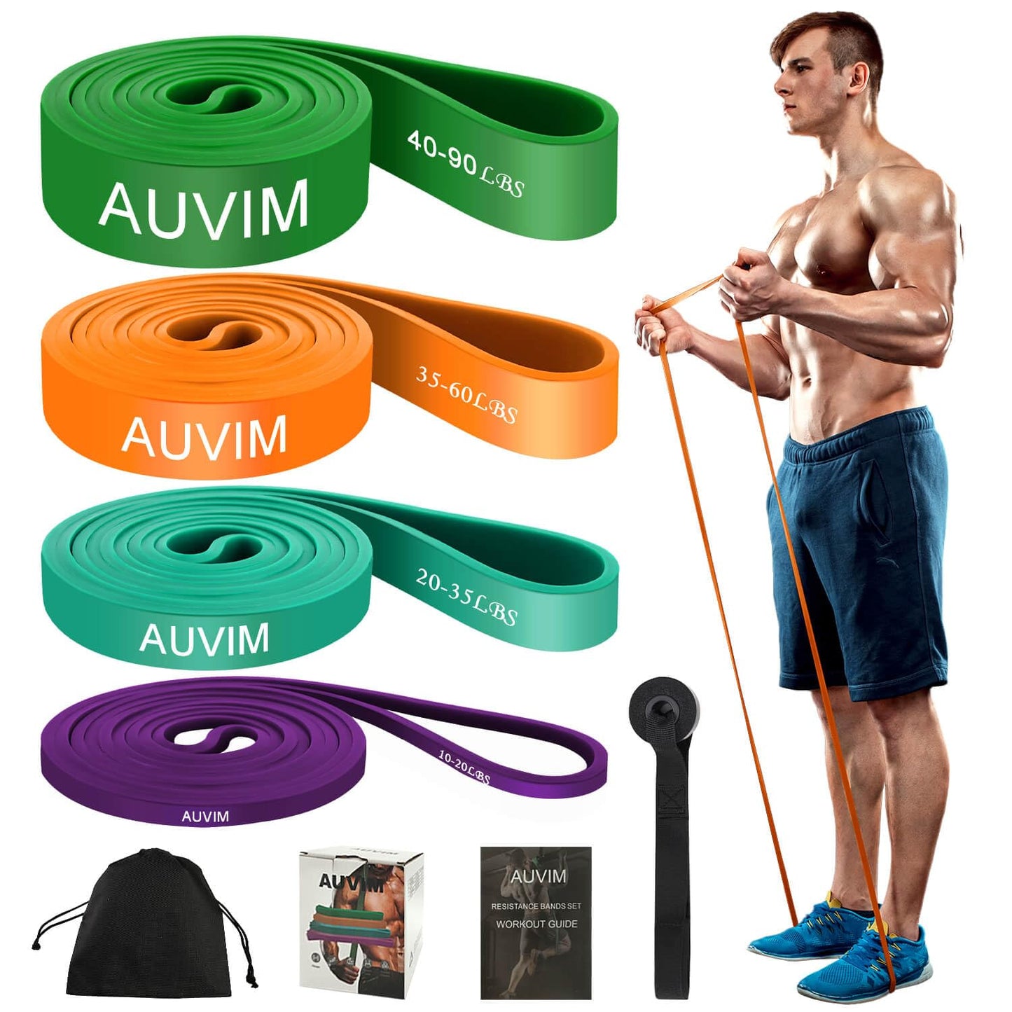 AUVIM Widerstandsbänder Set Fitnessbänder 3 verschiedene Stufen von Widerstandsbändern für Krafttraining, Stretching, Calisthenics, Cross-Fitness, Pilates, Yoga, inklusive Türanker-Aufbewahrungstasche