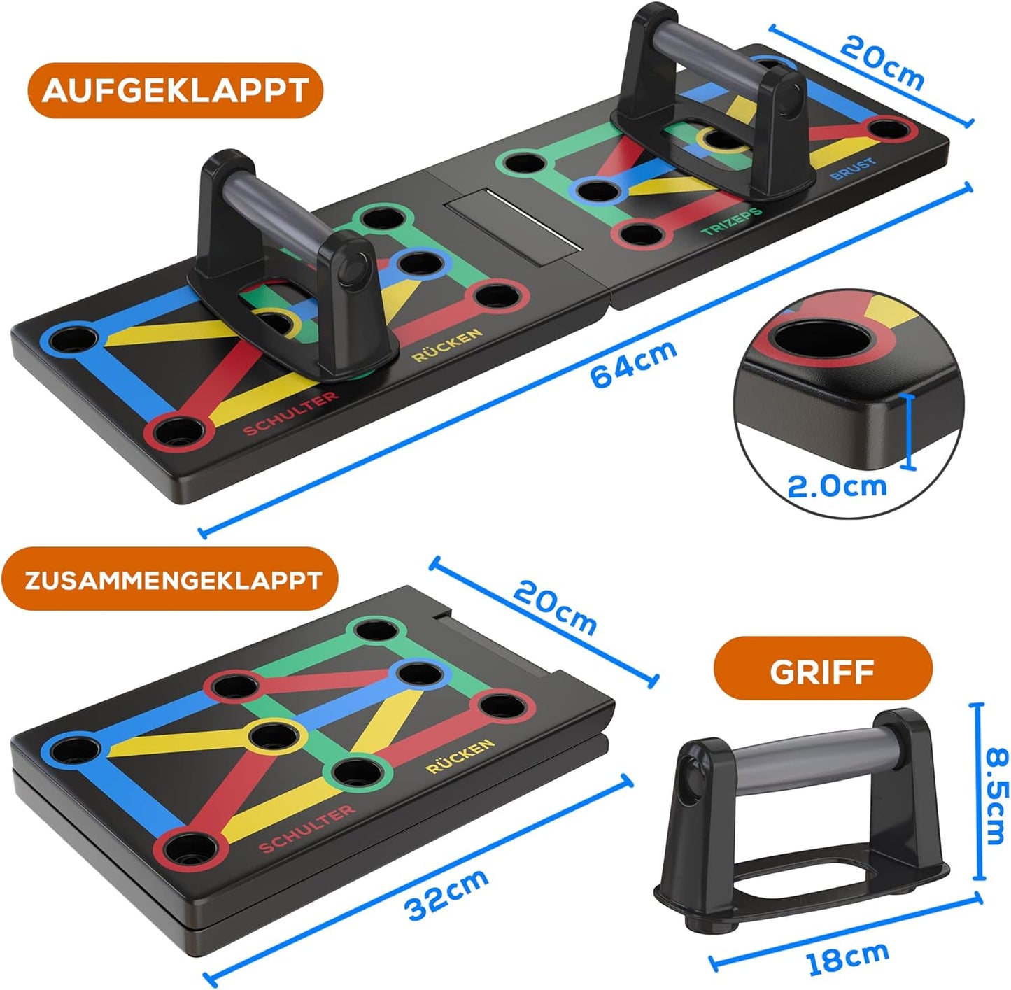 ALPHASKIN Premium Liegestützbrett Set I Verbessertes Konzept 2023 I Liegestützgriffe Homeworkout I 9 in 1 Push Up Bar I Homegym I Fitnessgeräte für Zuhause