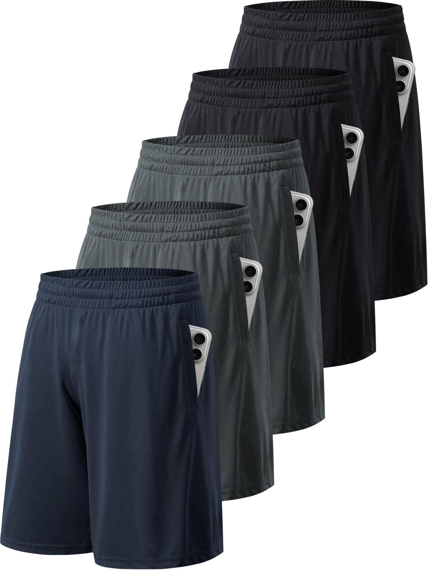 miijoory 3/5er Pack Sporthose Herren Kurz Hosen Sport Shorts mit Taschen Schnell Trocknend Trainingshose Laufhose für Gym Basketball Fitness
