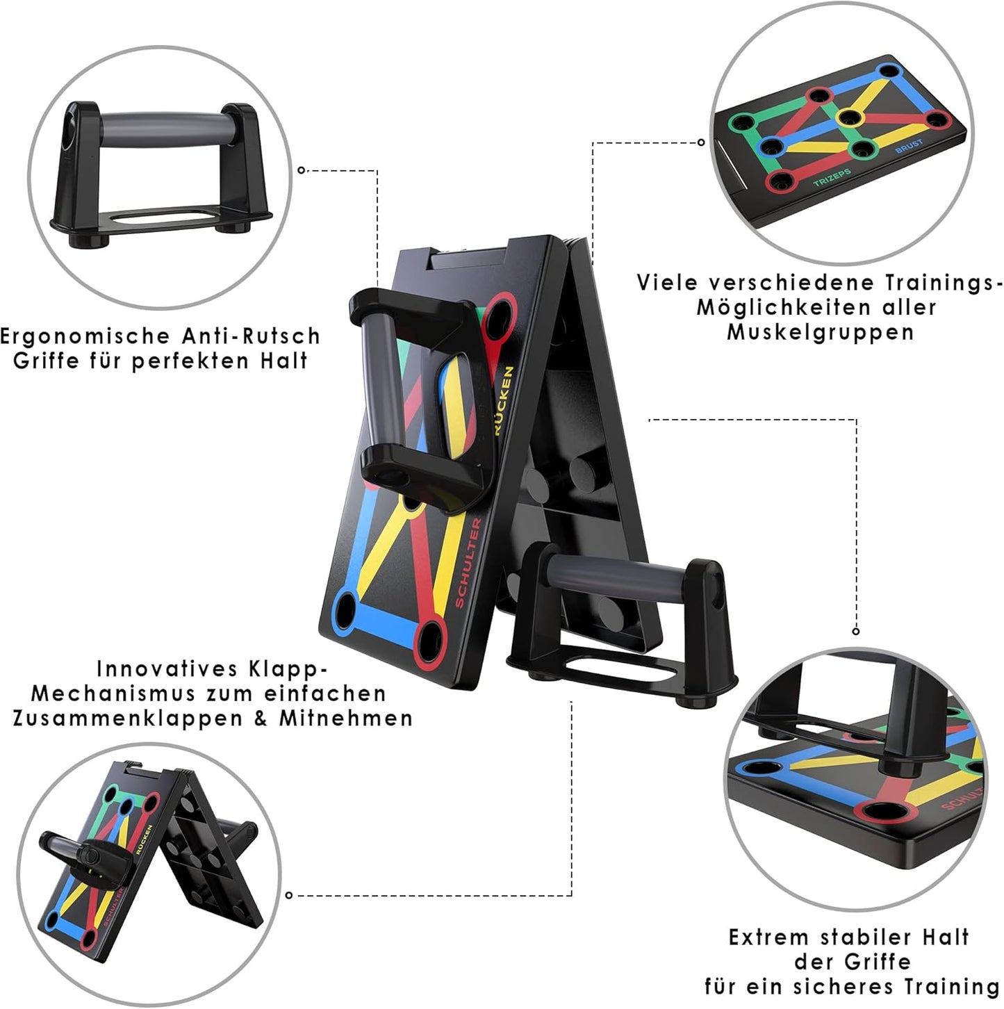 ALPHASKIN Premium Liegestützbrett Set I Verbessertes Konzept 2023 I Liegestützgriffe Homeworkout I 9 in 1 Push Up Bar I Homegym I Fitnessgeräte für Zuhause