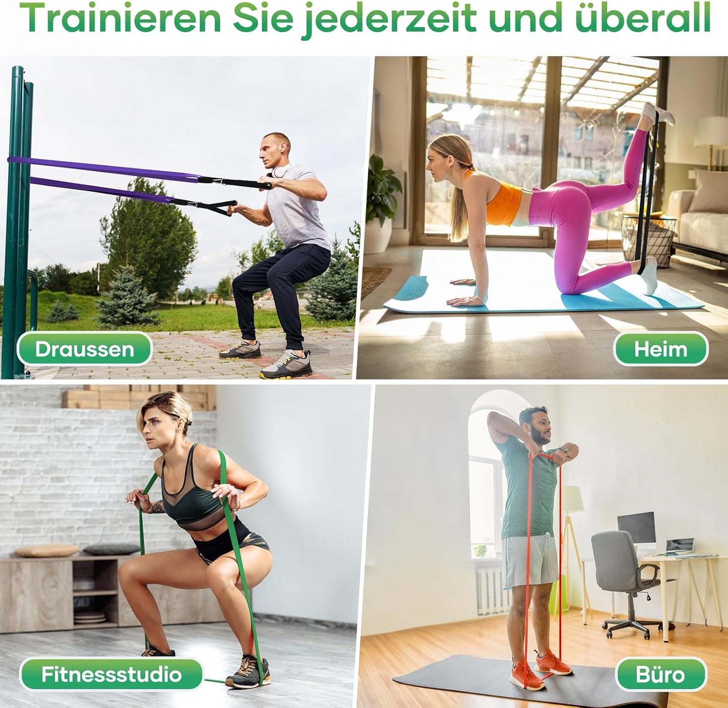 Fokky Fitnessbänder Widerstandsbänder mit 5 Stufen, Resistance Bands mit Türanker, 2*Griffen, Übungsanleitung&Tragebeutel, Gymnastikband Klimmzugband Fitnessband für Muskelaufbau,Yoga,Pilates 5er Set