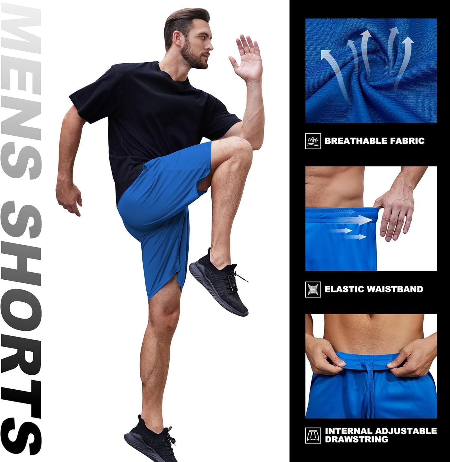 miijoory 3/5er Pack Sporthose Herren Kurz Hosen Sport Shorts mit Taschen Schnell Trocknend Trainingshose Laufhose für Gym Basketball Fitness