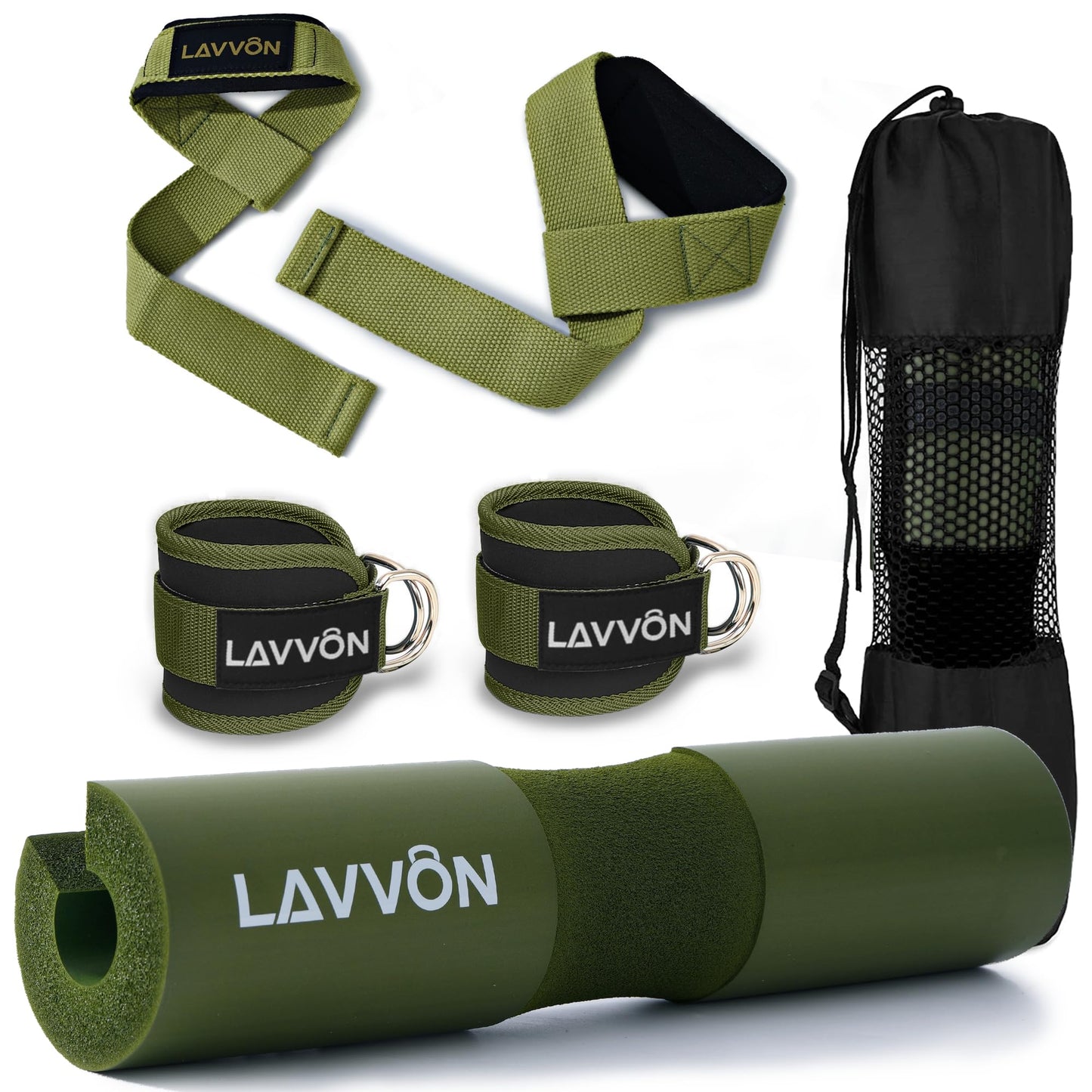 Langhantel Polster Set - Hip Thrust Pad Polster für Langhantelstange - Hantel Nackenpolster, Polsterung für Squats, Booty Training, Gym Fitness - mit Knöchelriemen, Zughilfen für Krafttraining