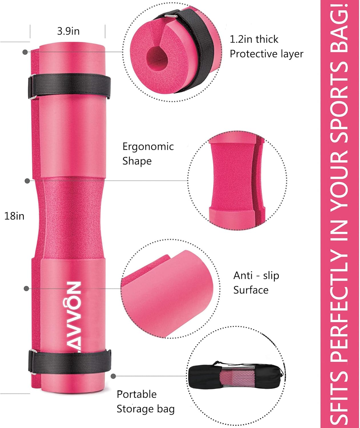 Langhantel Polster Set - Hip Thrust Pad Polster für Langhantelstange - Hantel Nackenpolster, Polsterung für Squats, Booty Training, Gym Fitness - mit Knöchelriemen, Zughilfen für Krafttraining