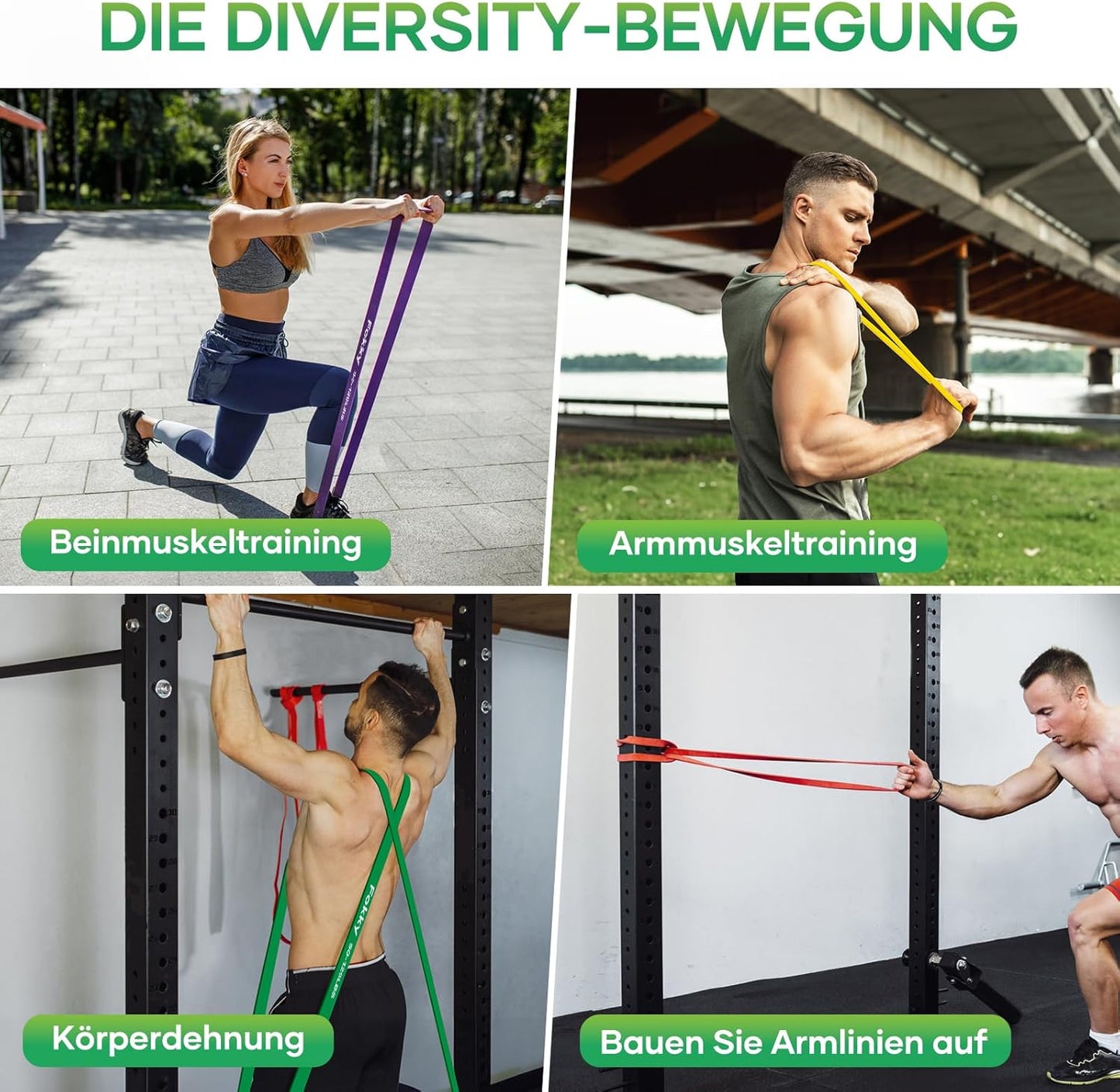 Fokky Fitnessbänder Widerstandsbänder mit 5 Stufen, Resistance Bands mit Türanker, 2*Griffen, Übungsanleitung&Tragebeutel, Gymnastikband Klimmzugband Fitnessband für Muskelaufbau,Yoga,Pilates 5er Set