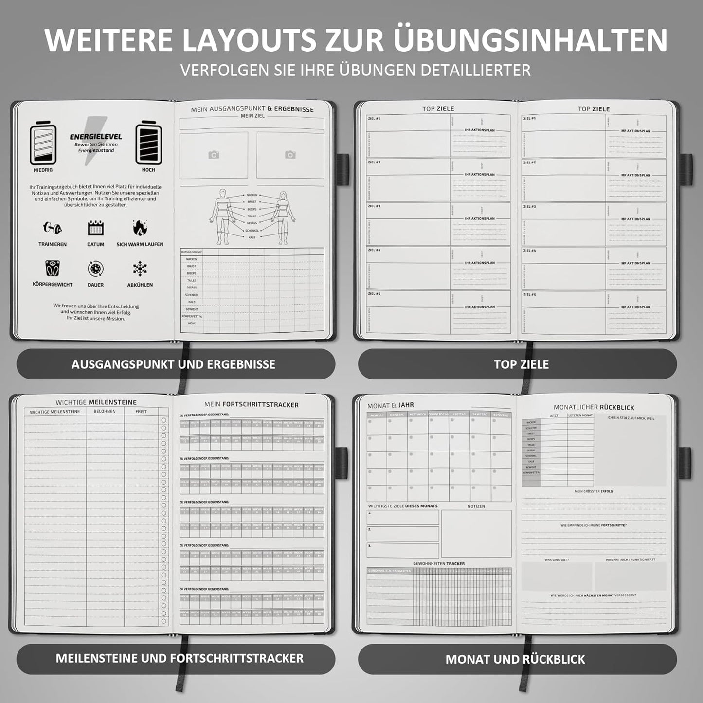 BIROYAL Trainingstagebuch Deutsch mit 186 Workout für dein Krafttraining, Undatierte Trainingsbuch A5, Fitness Journal für Fitnessenthusiast, Workout Gym Buch für Bodybuilding im Gym & Heimtraining