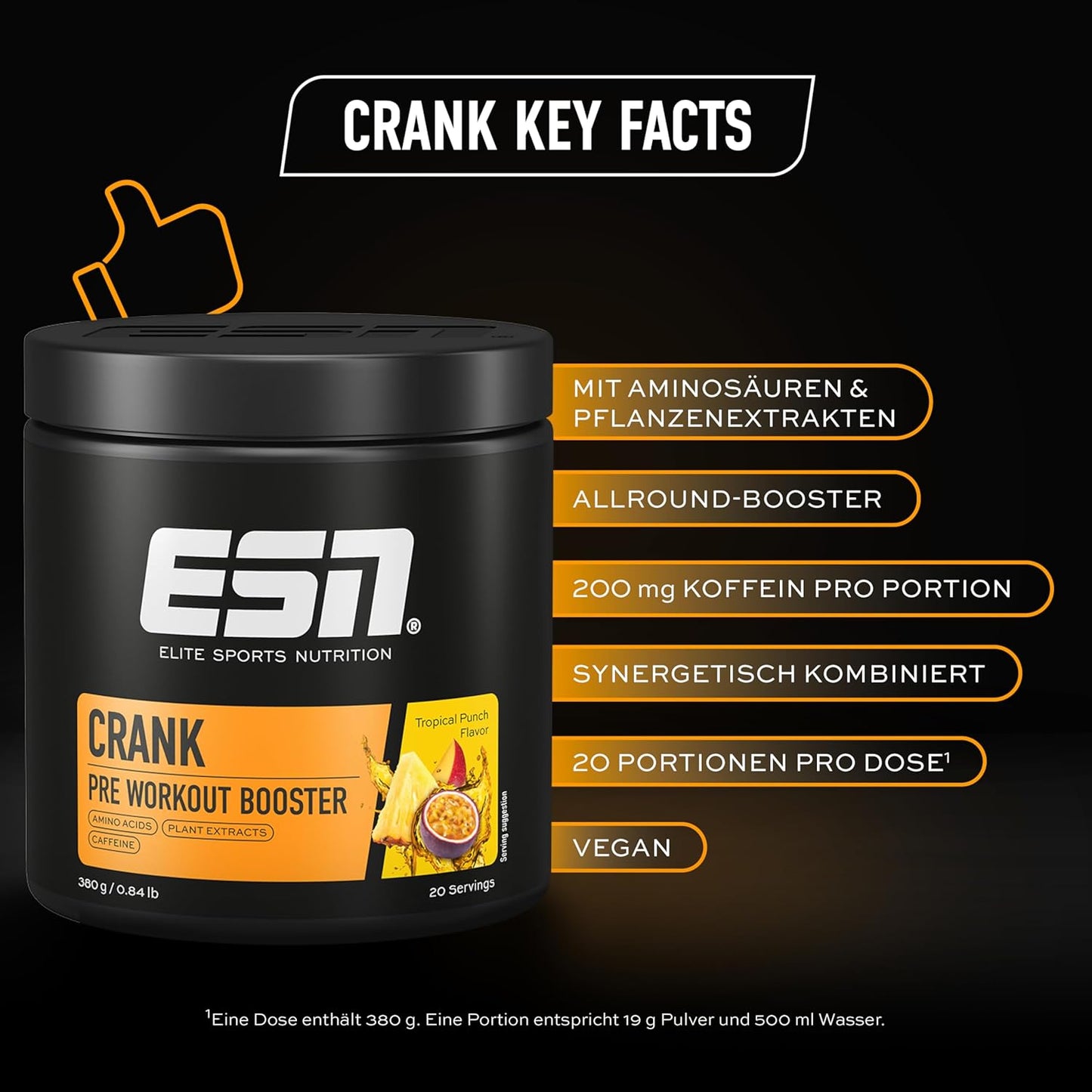 ESN Crank, Tropical Punch, 380g, kompletter Pre Workout Booster