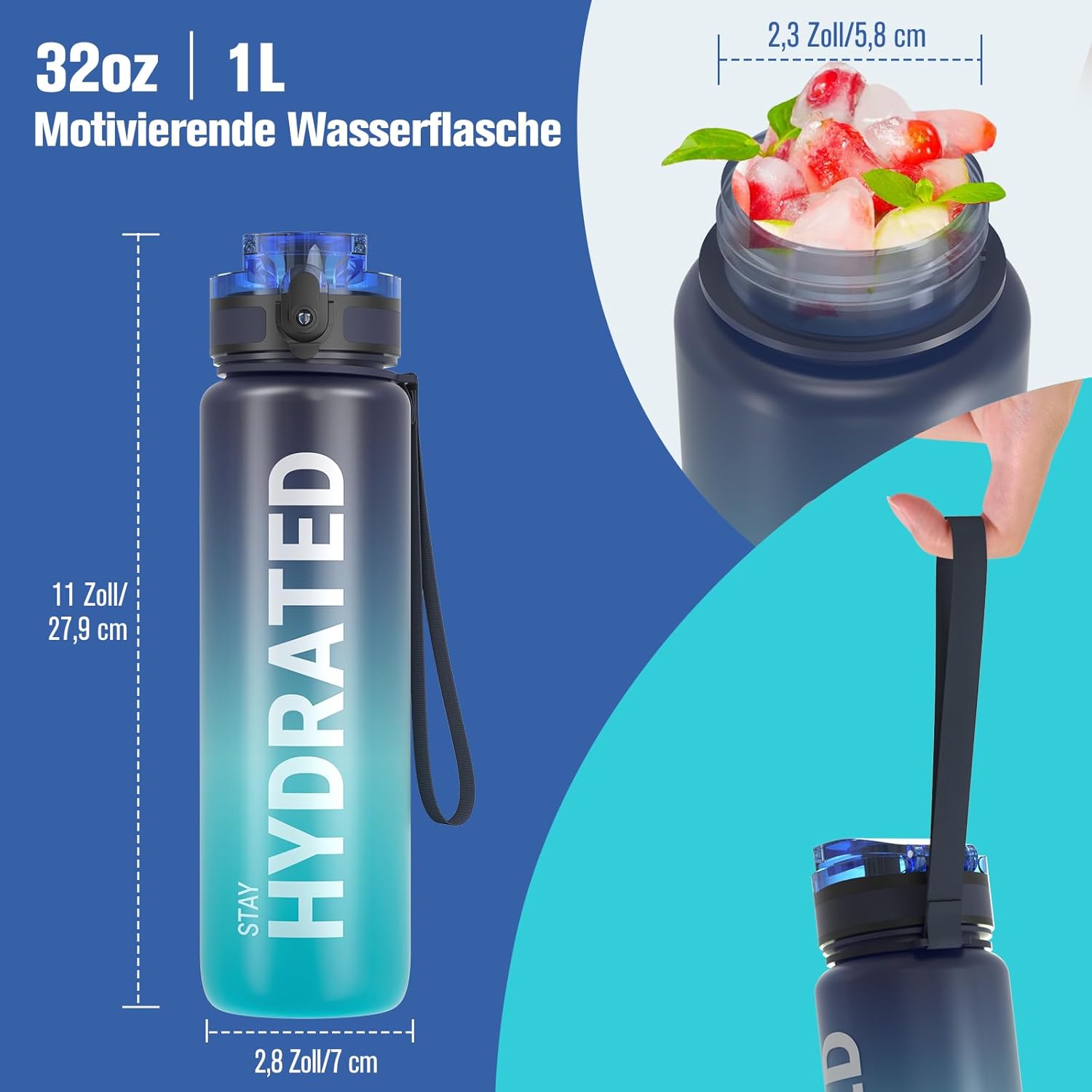 Sahara Sailor Trinkflasche, Sport Trinkflasche, [BPA-frei Tritan] 1L/500ML/750ML Auslaufsicher Sport Wasserflasche, Sportflasche für Fahrrad, Camping, Yoga, Gym (1 Flasche)