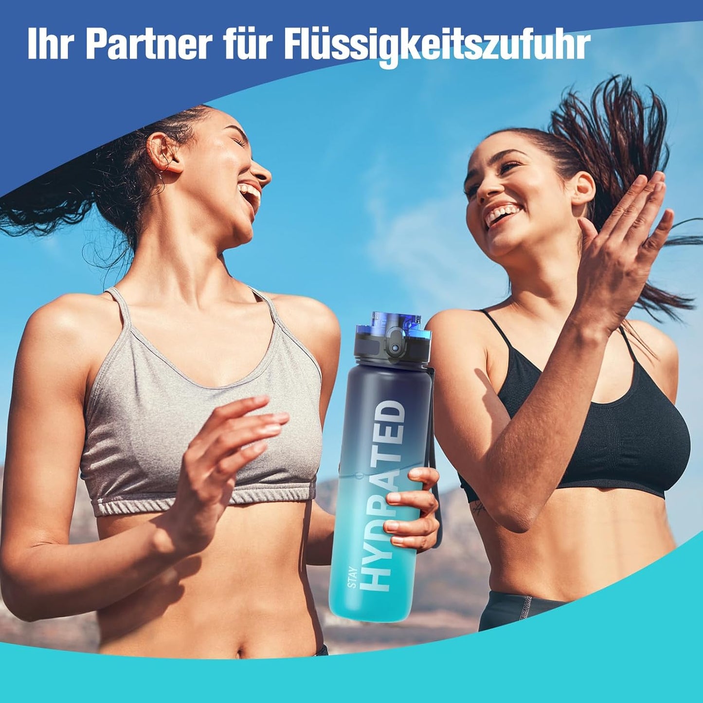 Sahara Sailor Trinkflasche, Sport Trinkflasche, [BPA-frei Tritan] 1L/500ML/750ML Auslaufsicher Sport Wasserflasche, Sportflasche für Fahrrad, Camping, Yoga, Gym (1 Flasche)