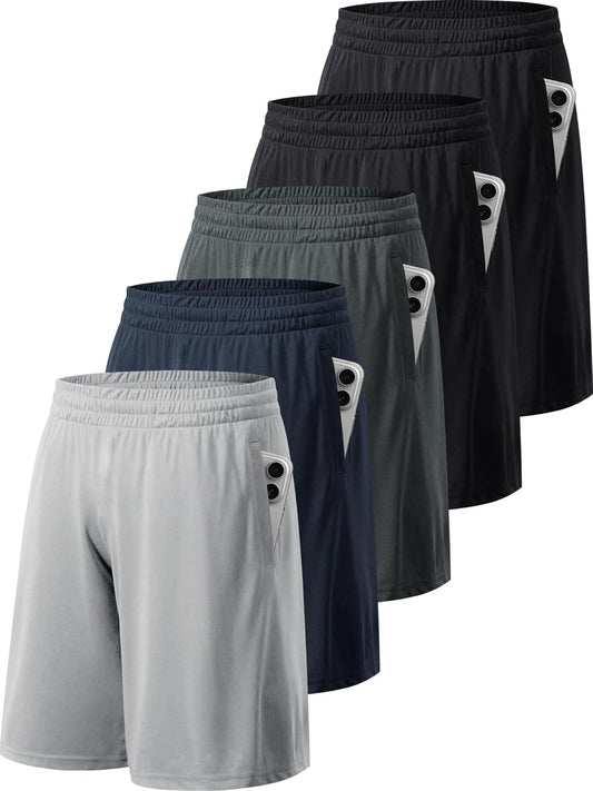 miijoory 3/5er Pack Sporthose Herren Kurz Hosen Sport Shorts mit Taschen Schnell Trocknend Trainingshose Laufhose für Gym Basketball Fitness