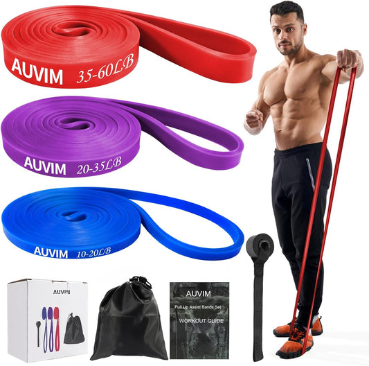 AUVIM Widerstandsbänder Set Fitnessbänder 3 verschiedene Stufen von Widerstandsbändern für Krafttraining, Stretching, Calisthenics, Cross-Fitness, Pilates, Yoga, inklusive Türanker-Aufbewahrungstasche