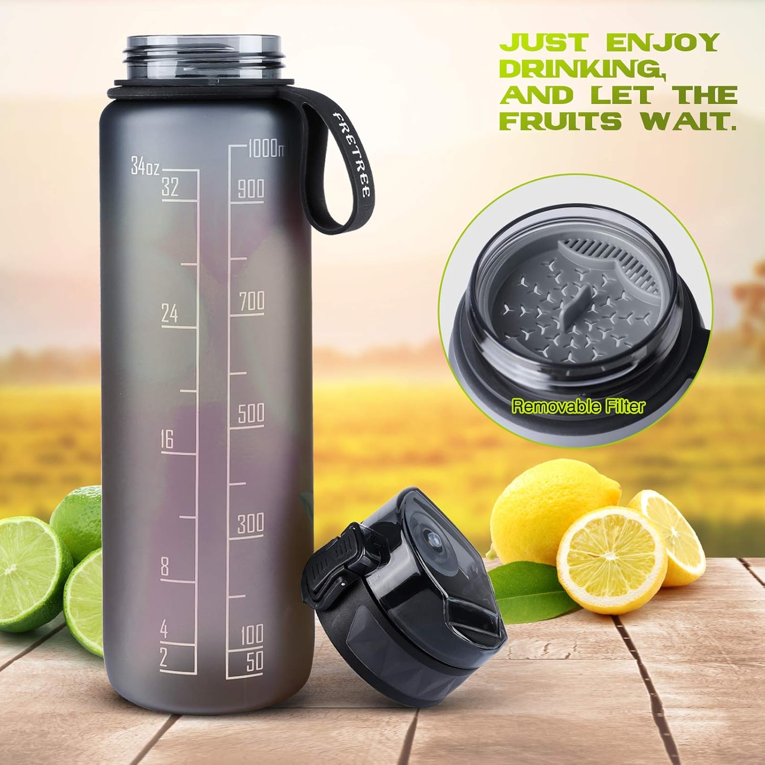 FULDENT Trinkflasche 1L Sport Wasserflasche [BPA Frei] Trinkflasche mit rutschfest Gummi Grip Geeignet für Die Fahrrad,Outdoor,Schule,Gym
