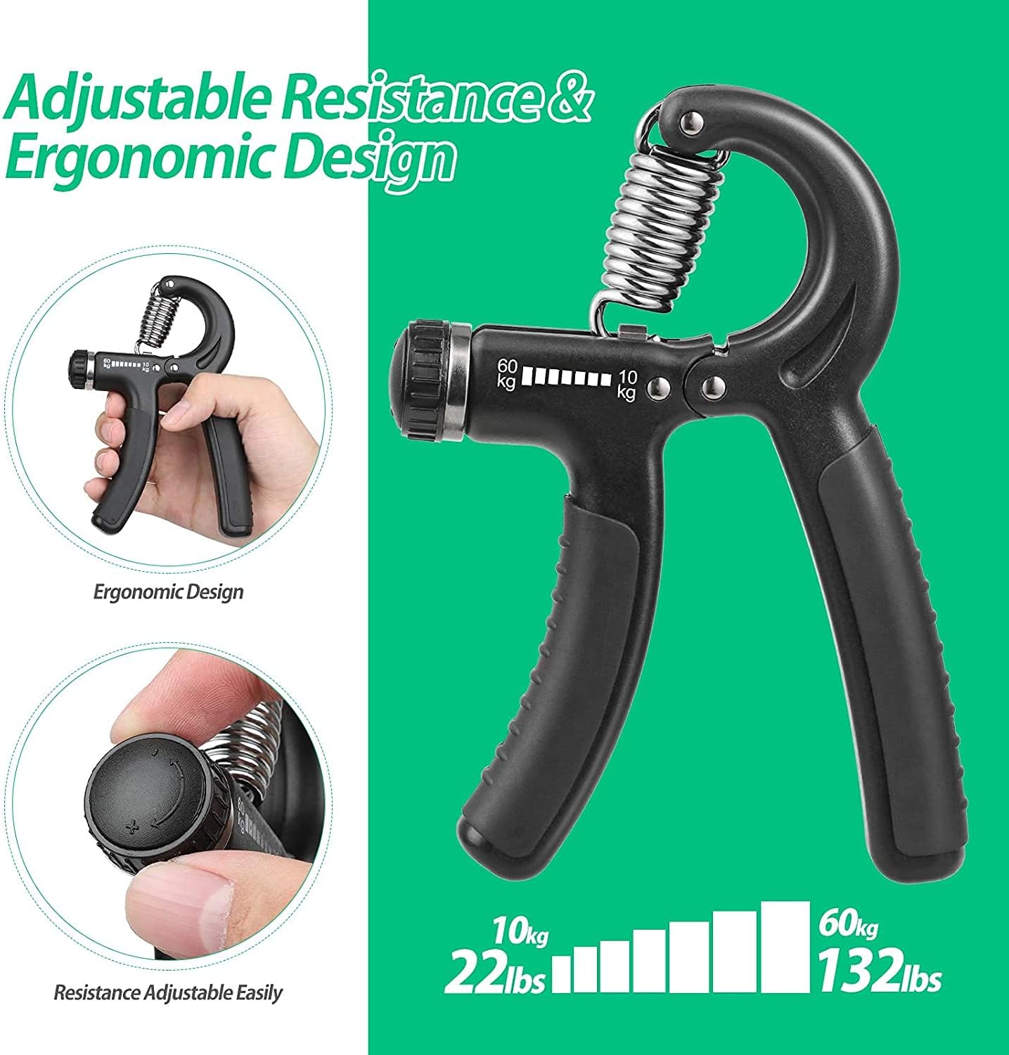 NIYIKOW 2er Set Handtrainer Unterarmtrainer, Einstellbarer Widerstand 10-60kg, Grip Griffkraft Trainer, Fingertrainer, Hand Unterarm Trainingsgerät, Für Sportler und Wiederherstellung der Hand