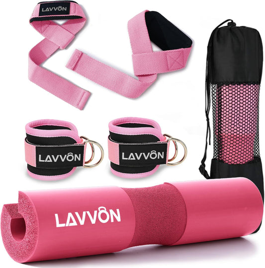 Langhantel Polster Set - Hip Thrust Pad Polster für Langhantelstange - Hantel Nackenpolster, Polsterung für Squats, Booty Training, Gym Fitness - mit Knöchelriemen, Zughilfen für Krafttraining