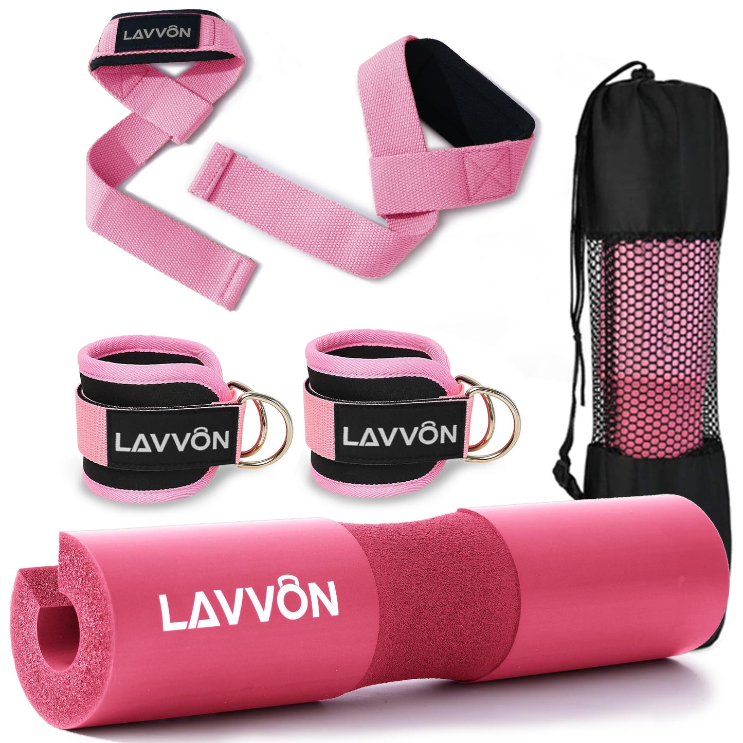 Langhantel Polster Set - Hip Thrust Pad Polster für Langhantelstange - Hantel Nackenpolster, Polsterung für Squats, Booty Training, Gym Fitness - mit Knöchelriemen, Zughilfen für Krafttraining