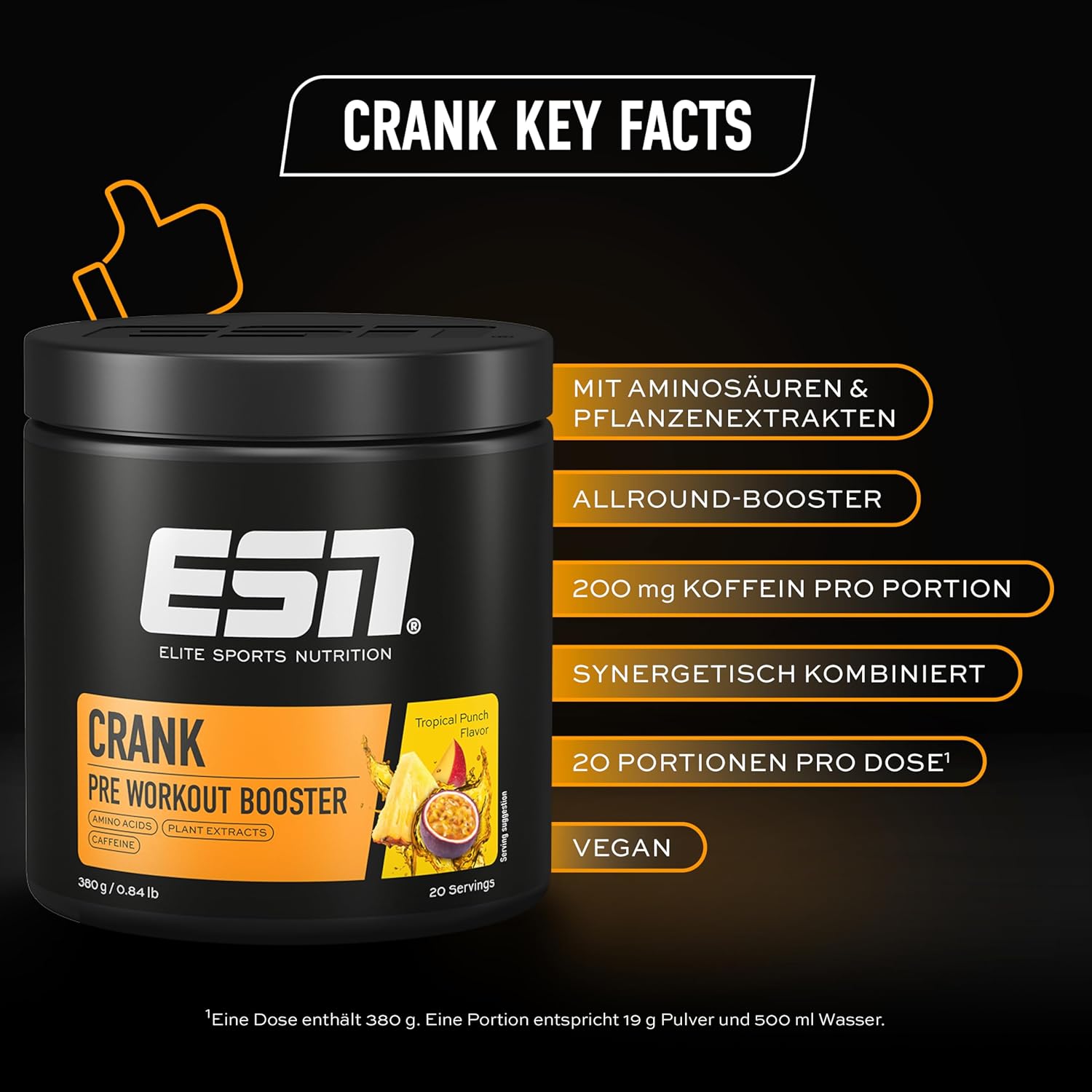 ESN Crank, Tropical Punch, 380g, kompletter Pre Workout Booster